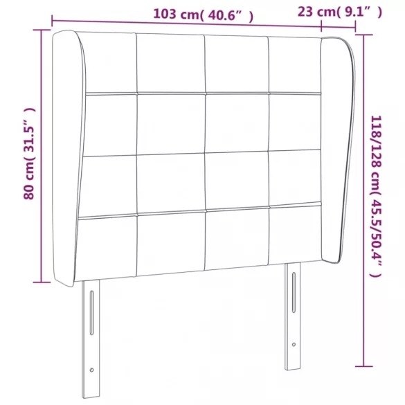 sötétszürke bársony fejtámla szárnyakkal 103 x 23 x 118/128 cm