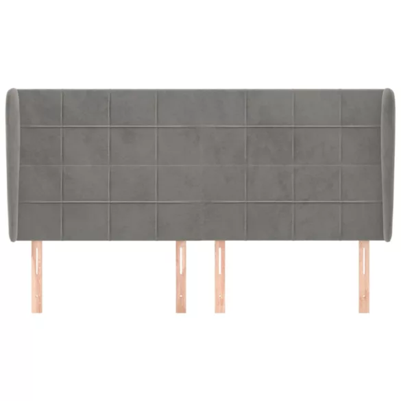 világosszürke bársony fejtámla szárnyakkal 163x23x118/128 cm