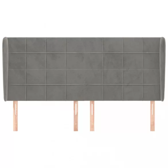 világosszürke bársony fejtámla szárnyakkal 203x23x118/128 cm