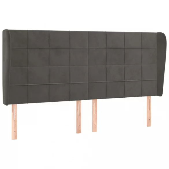 sötétszürke bársony fejtámla szárnyakkal 203x23x118/128 cm
