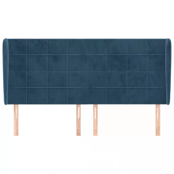 sötétkék bársony fejtámla szárnyakkal 203x23x118/128 cm