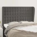 szürke műbőr fejtámla szárnyakkal 147 x 23 x 118/128 cm