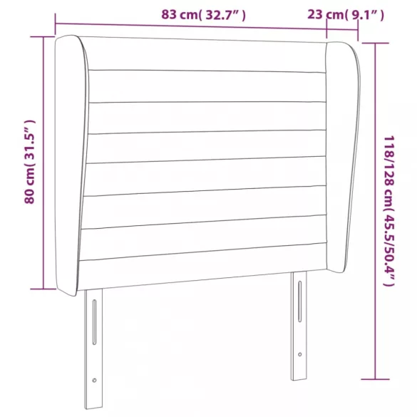sötétbarna szövet fejtámla szárnyakkal 83 x 23 x 118/128 cm