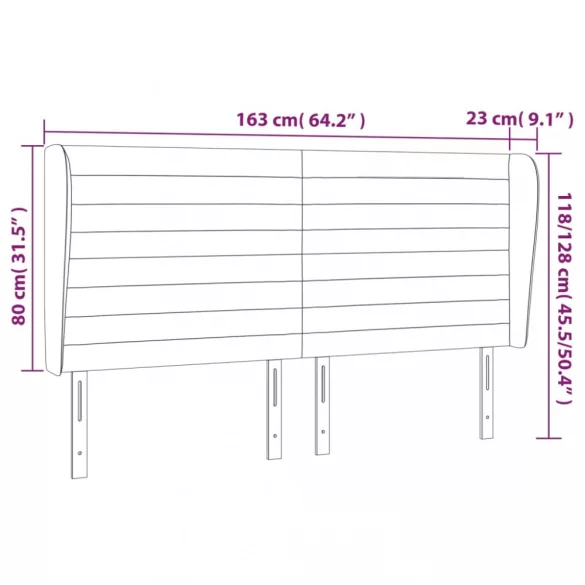 világosszürke szövet fejtámla szárnyakkal 163x23x118/128 cm
