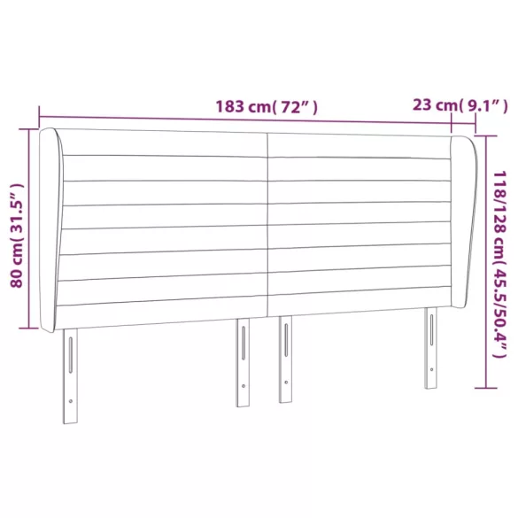 tópszínű szövet fejtámla szárnyakkal 183x23x118/128 cm