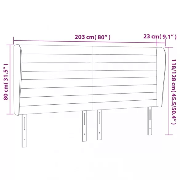 világosszürke szövet fejtámla szárnyakkal 203x23x118/128 cm