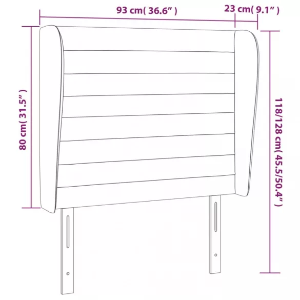 sötétszürke bársony fejtámla szárnyakkal 93 x 23 x 118/128 cm