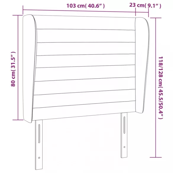 sötétszürke bársony fejtámla szárnyakkal 103 x 23 x 118/128 cm