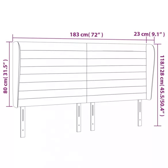 világosszürke bársony fejtámla szárnyakkal 183x23x118/128 cm