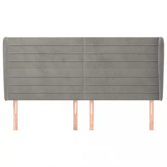 világosszürke bársony fejtámla szárnyakkal 203x23x118/128 cm