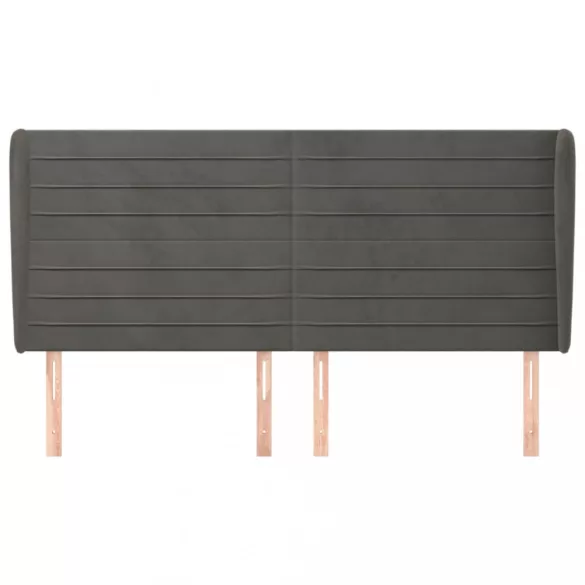 sötétszürke bársony fejtámla szárnyakkal 203x23x118/128 cm