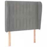 világosszürke bársony fejtámla szárnyakkal 93 x 23 x 118/128 cm