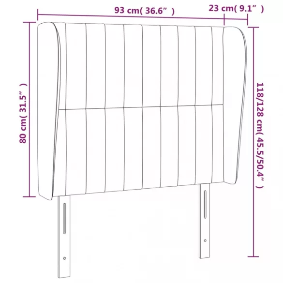 sötétkék bársony fejtámla szárnyakkal 93 x 23 x 118/128 cm