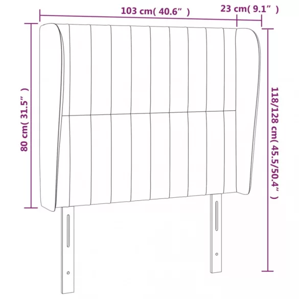 sötétkék bársony fejtámla szárnyakkal 103 x 23 x 118/128 cm