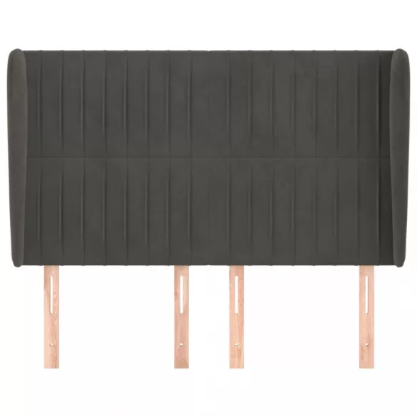 sötétszürke bársony fejtámla szárnyakkal 147 x 23 x 118/128 cm