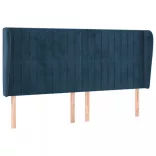 sötétkék bársony fejtámla szárnyakkal 183x23x118/128 cm