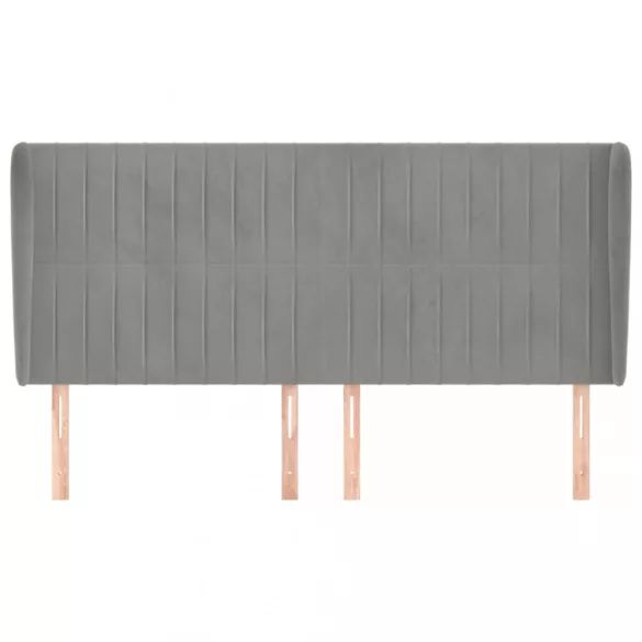 világosszürke bársony fejtámla szárnyakkal 203x23x118/128 cm