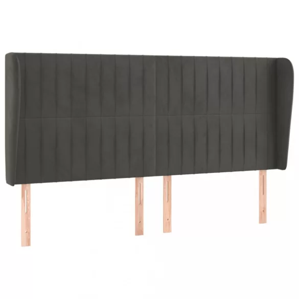 sötétszürke bársony fejtámla szárnyakkal 203x23x118/128 cm