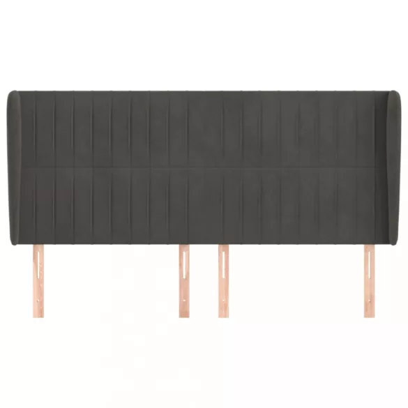 sötétszürke bársony fejtámla szárnyakkal 203x23x118/128 cm