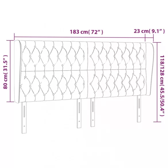 sötétszürke szövet fejtámla szárnyakkal 183x23x118/128 cm