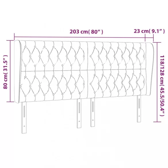 sötétbarna szövet fejtámla szárnyakkal 203x23x118/128 cm