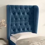 sötétkék bársony fejtámla szárnyakkal 83 x 23 x 118/128 cm