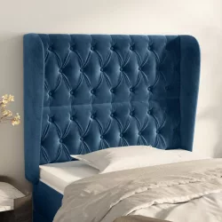   sötétkék bársony fejtámla szárnyakkal 103 x 23 x 118/128 cm