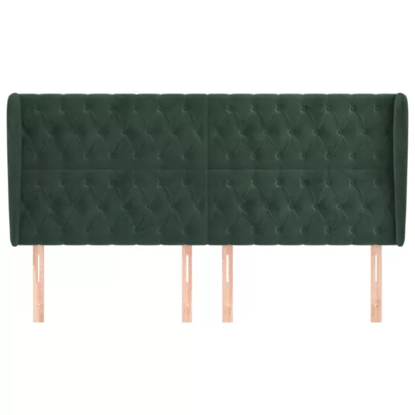 sötétzöld bársony fejtámla szárnyakkal 183x23x118/128 cm