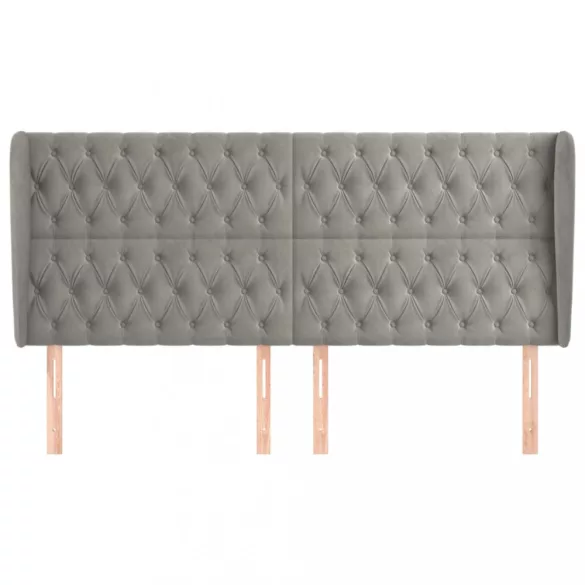 világosszürke bársony fejtámla szárnyakkal 203x23x118/128 cm