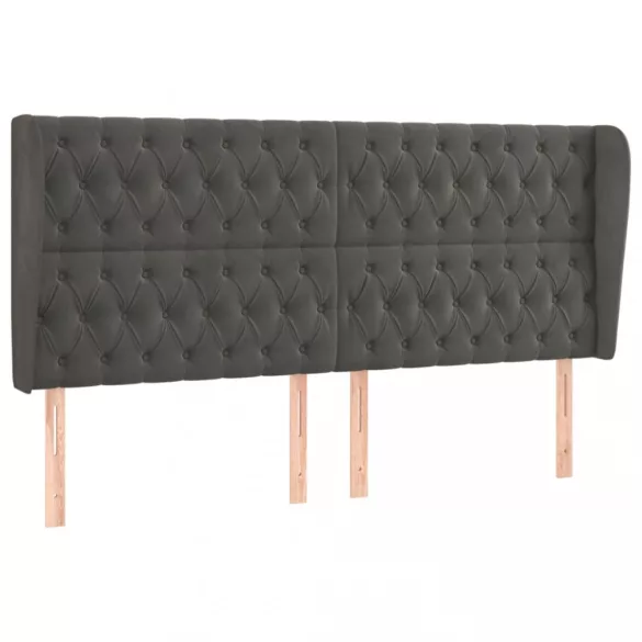 sötétszürke bársony fejtámla szárnyakkal 203x23x118/128 cm