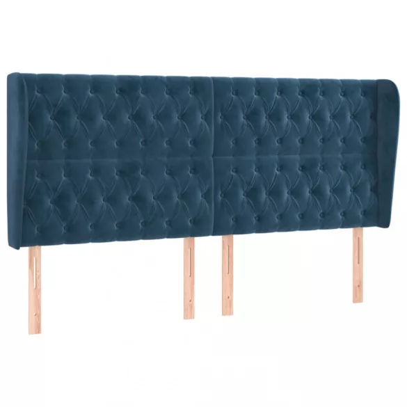 sötétkék bársony fejtámla szárnyakkal 203x23x118/128 cm