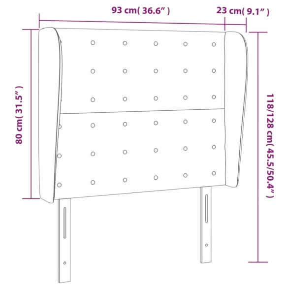 sötétbarna szövet fejtámla szárnyakkal 93 x 23 x 118/128 cm