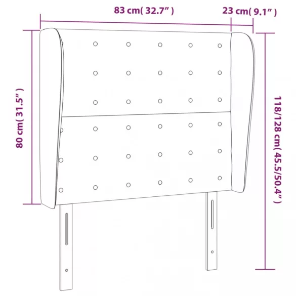 sötétkék bársony fejtámla szárnyakkal 83 x 23 x 118/128 cm