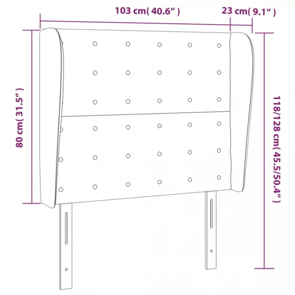sötétszürke bársony fejtámla szárnyakkal 103 x 23 x 118/128 cm