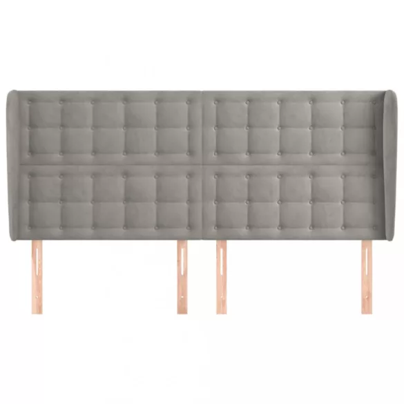 világosszürke bársony fejtámla szárnyakkal 203x23x118/128 cm