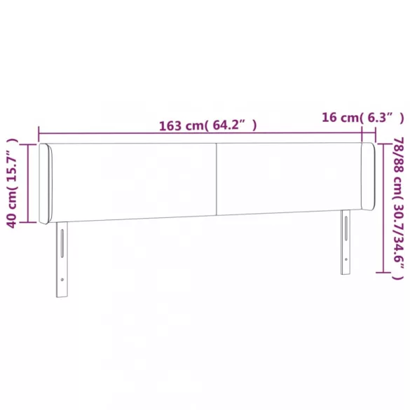 sötétszürke bársony szárnyas fejtámla 163x16x78/88 cm
