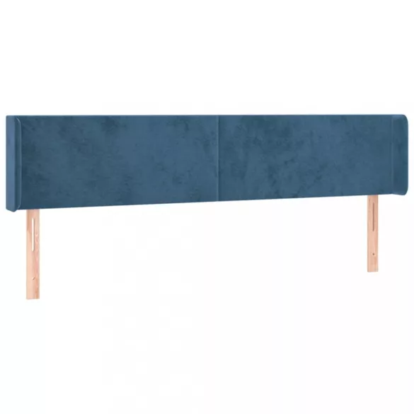 sötétkék bársony szárnyas fejtámla 183x16x78/88 cm