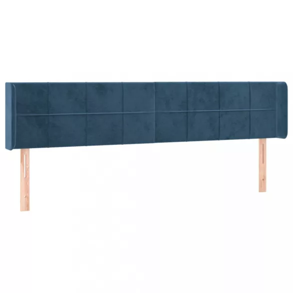 sötétkék bársony szárnyas fejtámla 183x16x78/88 cm