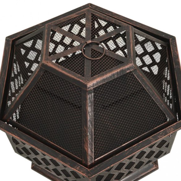 acél XXL-es méretű rusztikus tűztál piszkavassal 62x54x56 cm