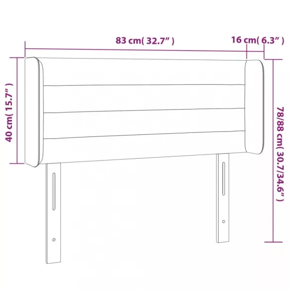 sötétszürke szövet fejtámla szárnyakkal 83x16x78/88 cm