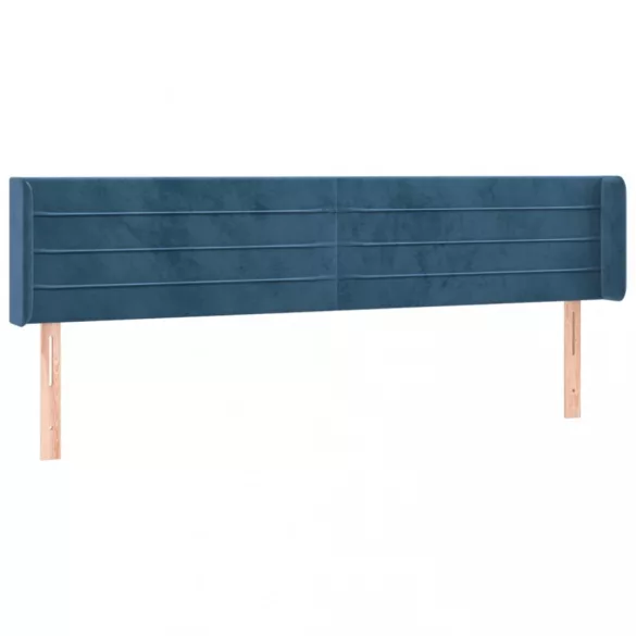 sötétkék bársony szárnyas fejtámla 183x16x78/88 cm
