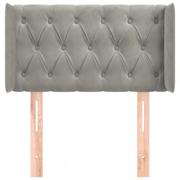 világosszürke bársony fejtámla szárnyakkal 83x16x78/88 cm