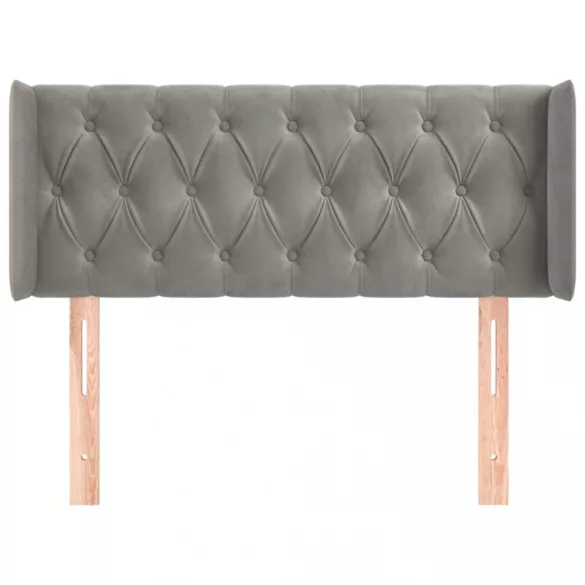 világosszürke bársony fejtámla szárnyakkal 93x16x78/88 cm