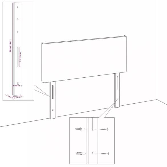 világosszürke bársony szárnyas fejtámla 183x16x78/88 cm