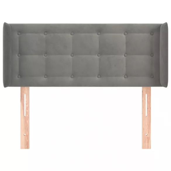 világosszürke bársony fejtámla szárnyakkal 83x16x78/88 cm