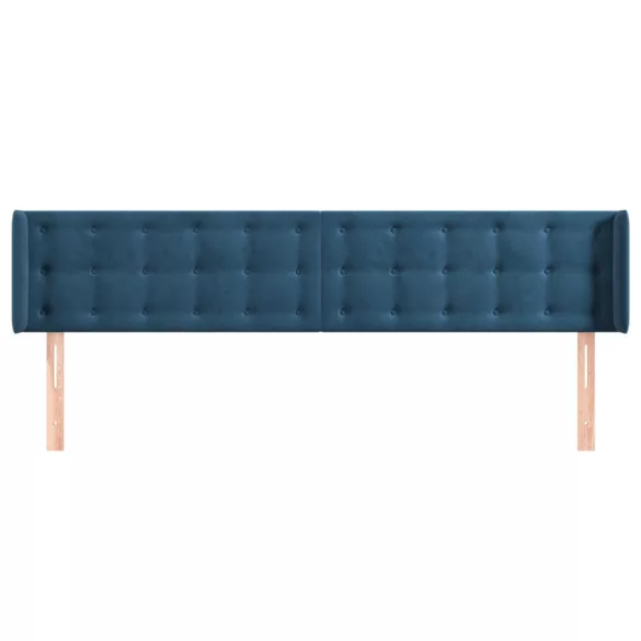 sötétkék bársony szárnyas fejtámla 183x16x78/88 cm