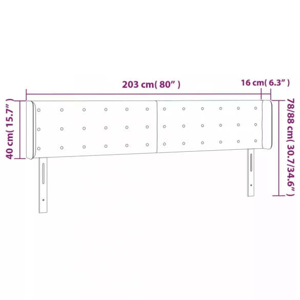 sötétkék bársony szárnyas fejtámla 203x16x78/88 cm