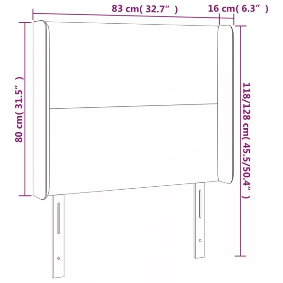 világosszürke bársony fejtámla szárnyakkal 83x16x118/128 cm