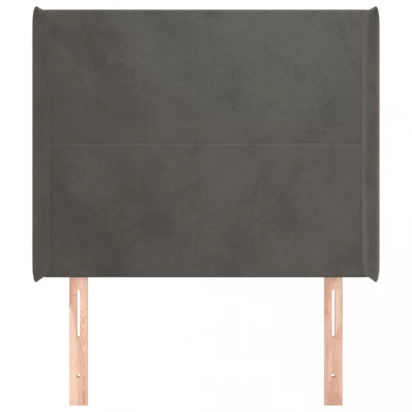 sötétszürke bársony fejtámla szárnyakkal 83x16x118/128 cm