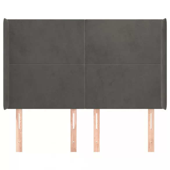 sötétszürke bársony fejtámla szárnyakkal 147x16x118/128 cm